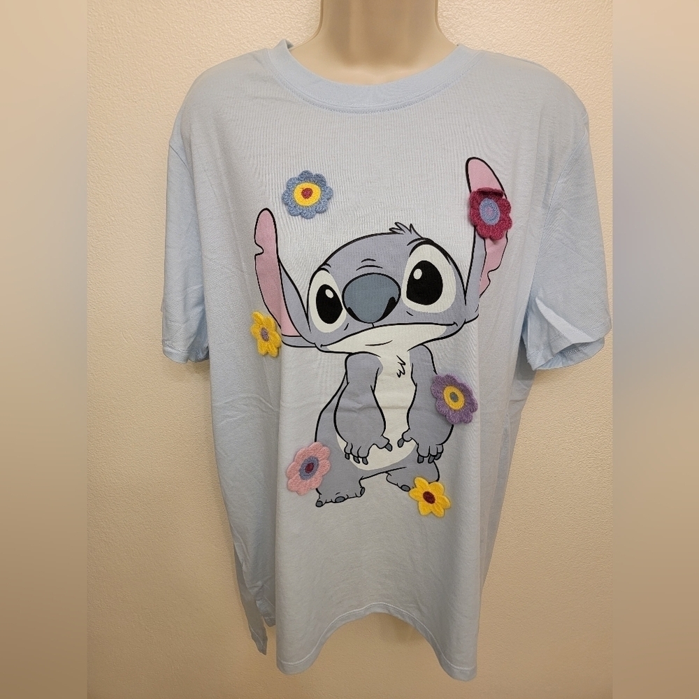 NWT Disney Ladies Stitch Short Sleeve T-Shirt with Crochet Details